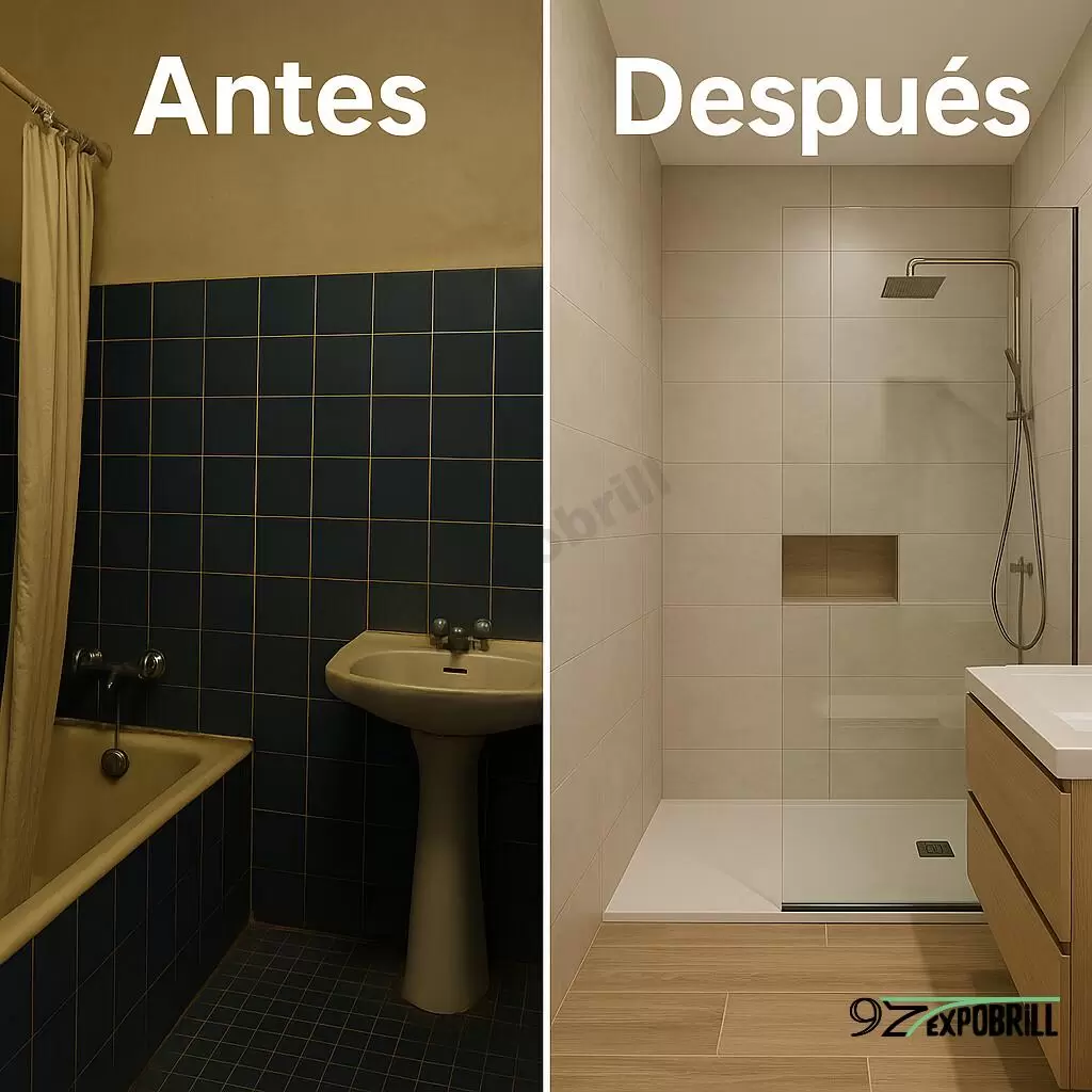 Baño reformado con acabado continuo
