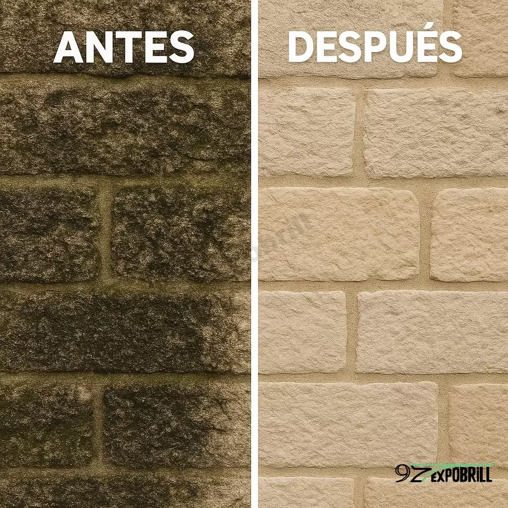 Antes y después de la reforma y limpieza de un muro de piedra en Barcelona