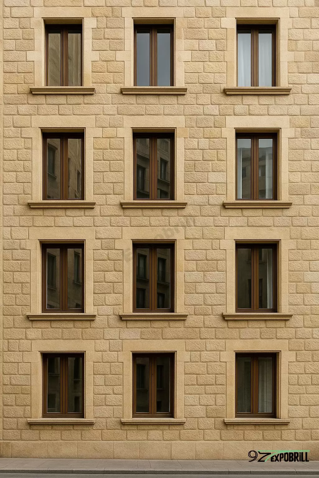 Fachada simétrica de piedra limpia tras reforma exterior en Barcelona