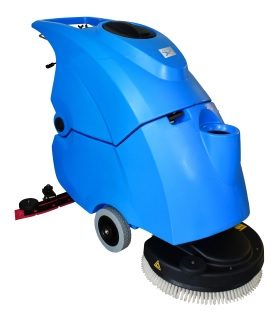 Fregadora automática compacta azul para pasillos, locales y zonas interiores