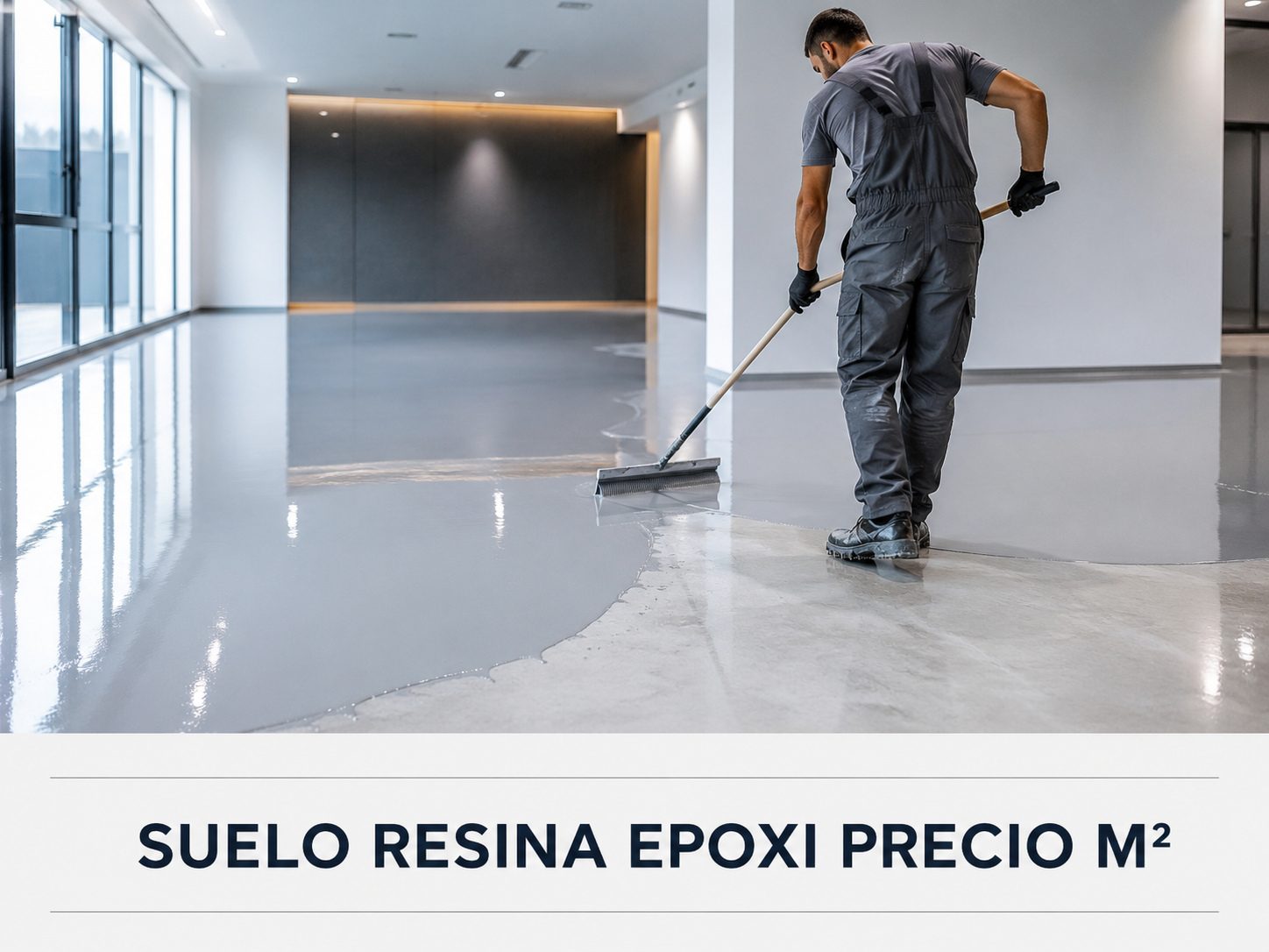 Operario aplicando resina epoxi en suelo industrial para calcular el precio por metro cuadrado