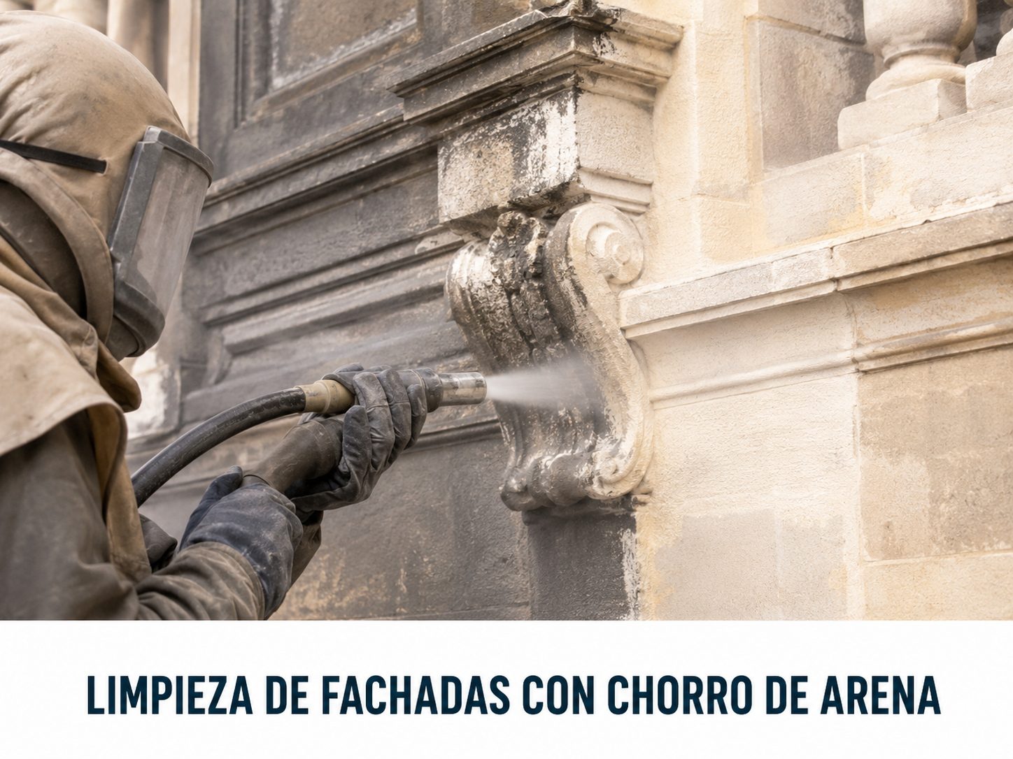 Limpieza de fachada con chorro de arena para recuperar piedra antigua