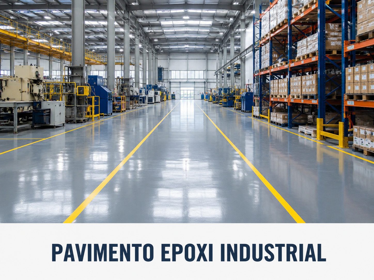 Pavimento epoxi industrial en almacén amplio