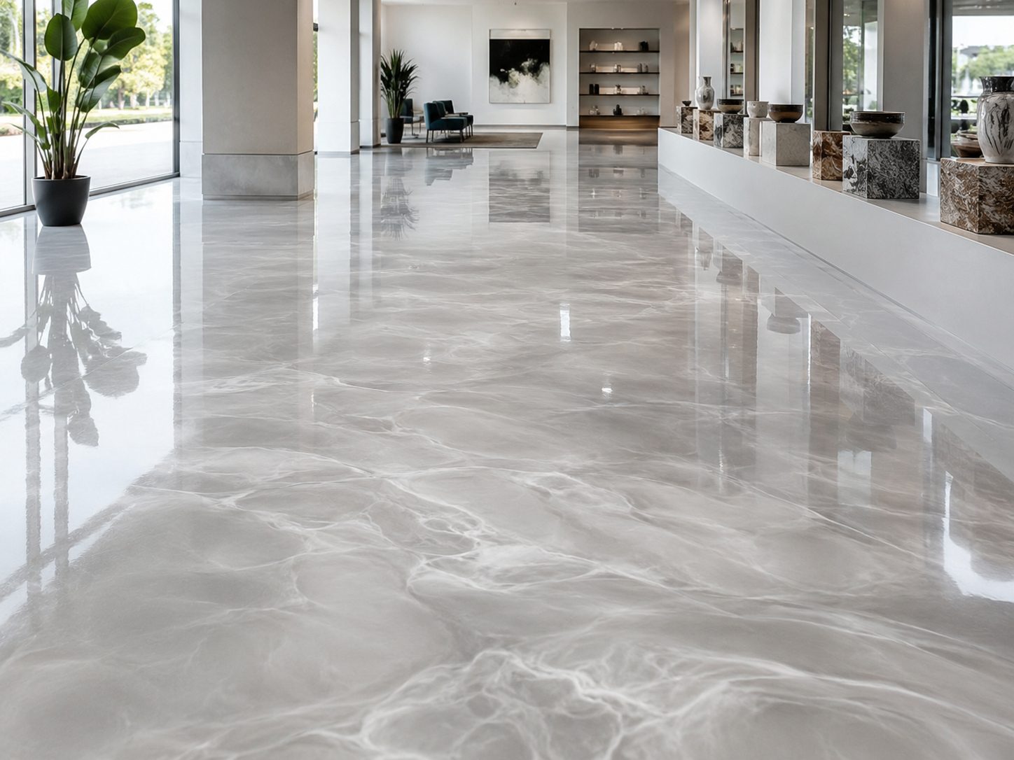 Terra epoxi decoratiu efecte marbre blanc amb vetes grises