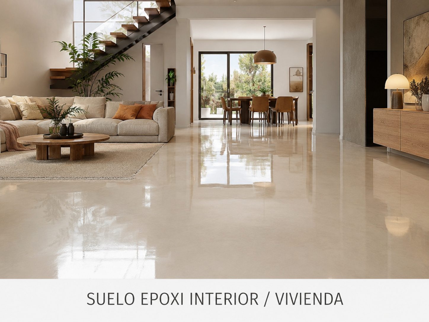 Terra epoxi interior en habitatge amb acabat continu i brillant