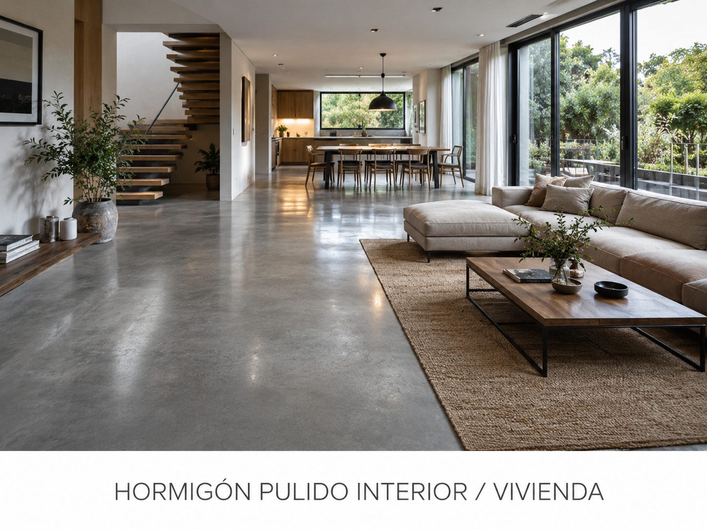Suelo de hormigón pulido con acabado continuo y mantenimiento sencillo
